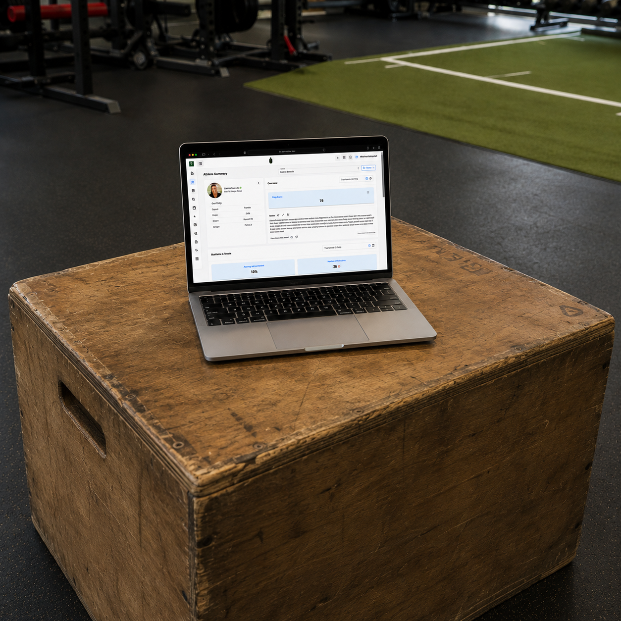 Coach using Tully on a laptop in a sports performance facility