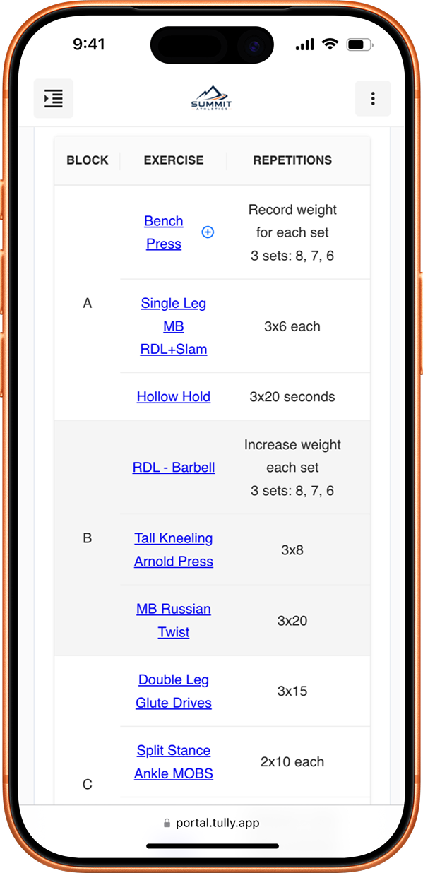 Tully training program on an iPhone