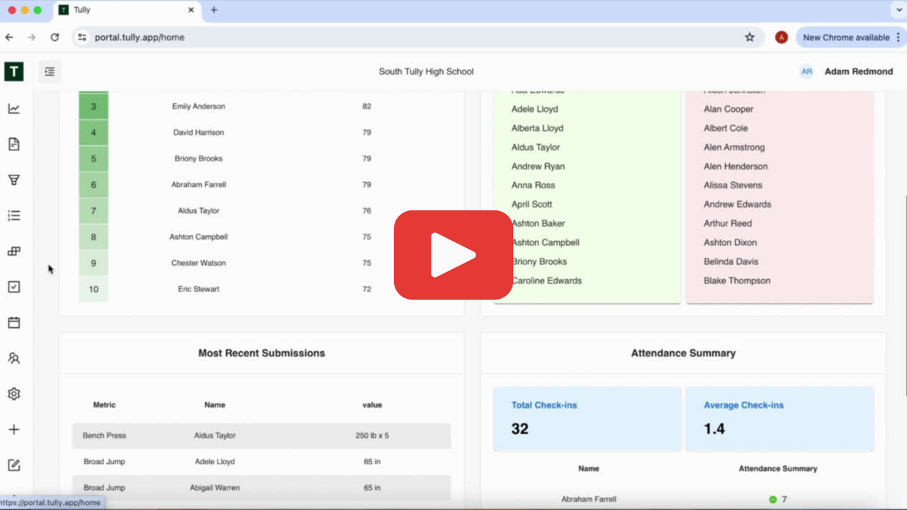 Tully sports performance platform demo preview